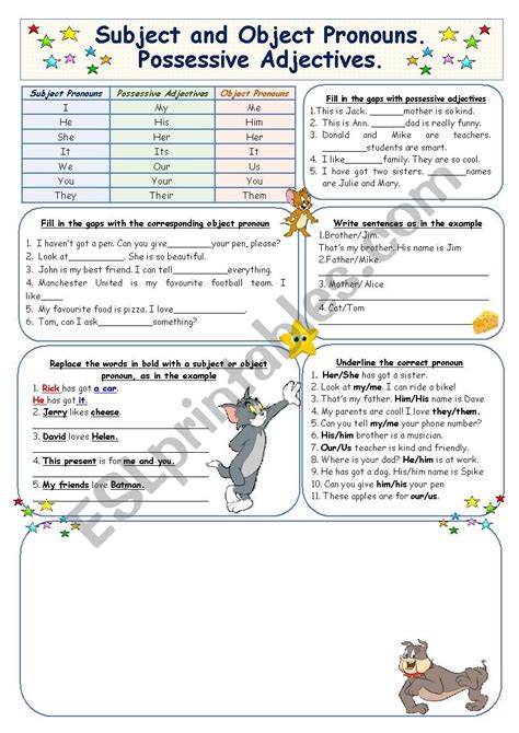 Subject And Object Pronouns Possessive Adjectives Worksheet Free Esl Hot Sex Picture