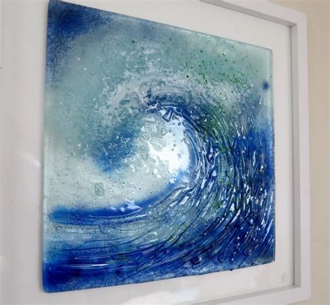 Fused Glass Wave Made From Clear Glass With Frits And Enamels Fused Glass Wall Art Sea Glass