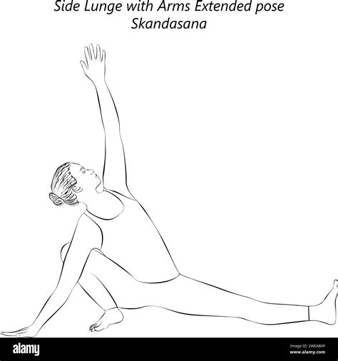 Sketch Of Woman Doing Yoga Skandasana Side Lunge With Arms Extended Pose Intermediate