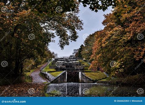 Scenic Shot Of The Five Rise Locks In Bingley And Yellow Trees Captured