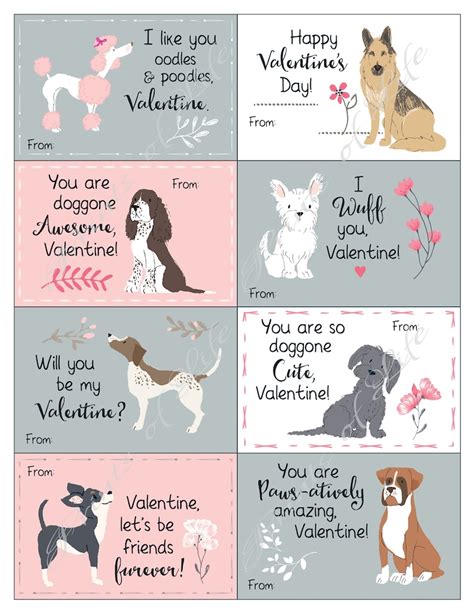 Kids Valentine Cards For School Cute Dog Valentines Day Tags Etsy