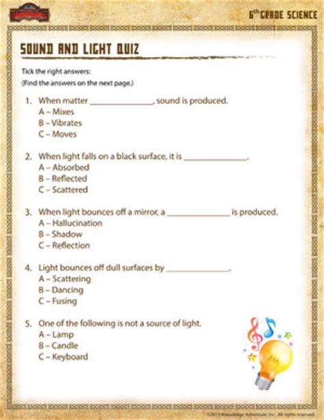 Jump to oodles of free practice pdf worksheets below Sound and Light Quiz - 6th Grade Science Worksheets - SoD