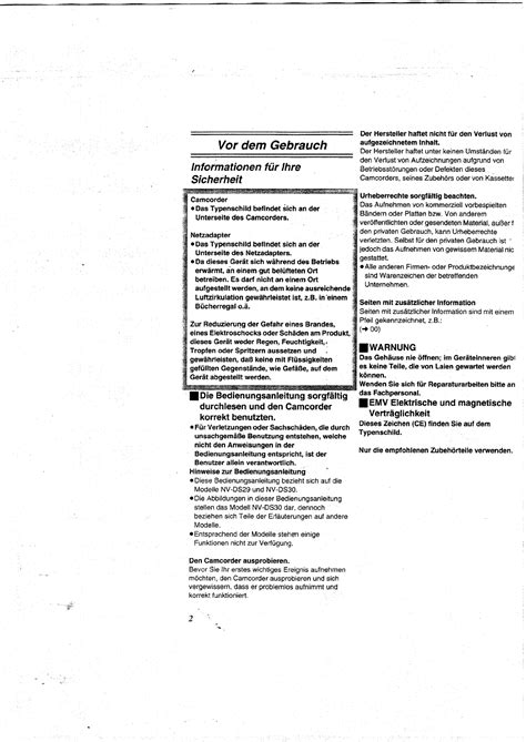 Bedienungsanleitung Panasonic Nvds29 Seite 2 Von 16 Deutsch