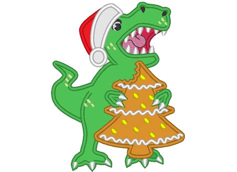 Bitten Christmas Tree Gingerbread And T Rex Christmas Dinosaur Santa