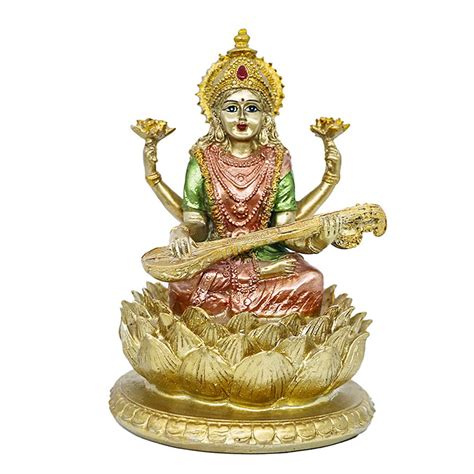 Buy Bangbangda Hindu Goddess Lord Saraswati Statue Indian Idol Of Music Sitting On Lotus