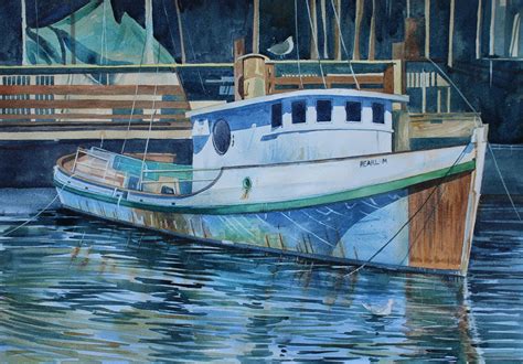 Original Boat Painting Watercolour Of Boat Harbour Painting Of Boat