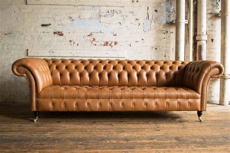 Handmade Large 4 Seater Distressed Vintage Tan Leather Chesterfield