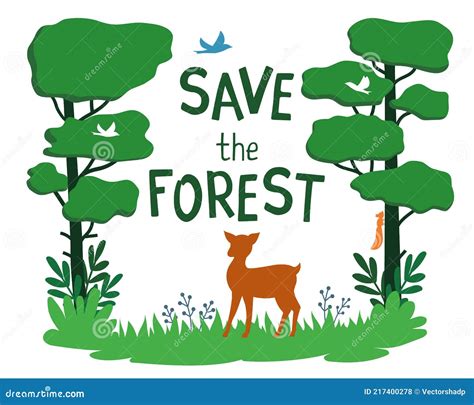Save The Forest Eco Poster On The Theme Of Wildfires Cartoon Vector