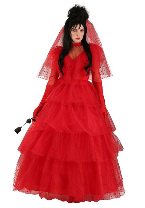 Beetle Cosplay Juice Costume Lydia Red Wedding Dress Outfits Women Retro Long Sleeve Lace Tulle