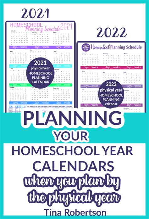 2021 And 2022 Physical Year Homeschool Planning Calendars Homeschool