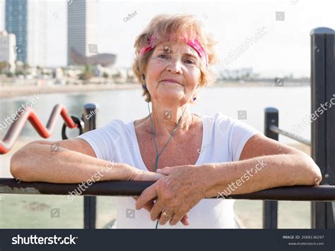 Waistup Portrait Mature Sportswoman Leaning Elbows Stock Photo Shutterstock