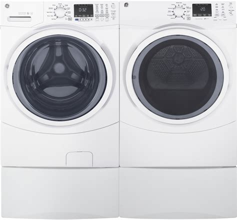 Ge Gewadrgw72 Side By Side On Pedestals Washer And Dryer Set With Front