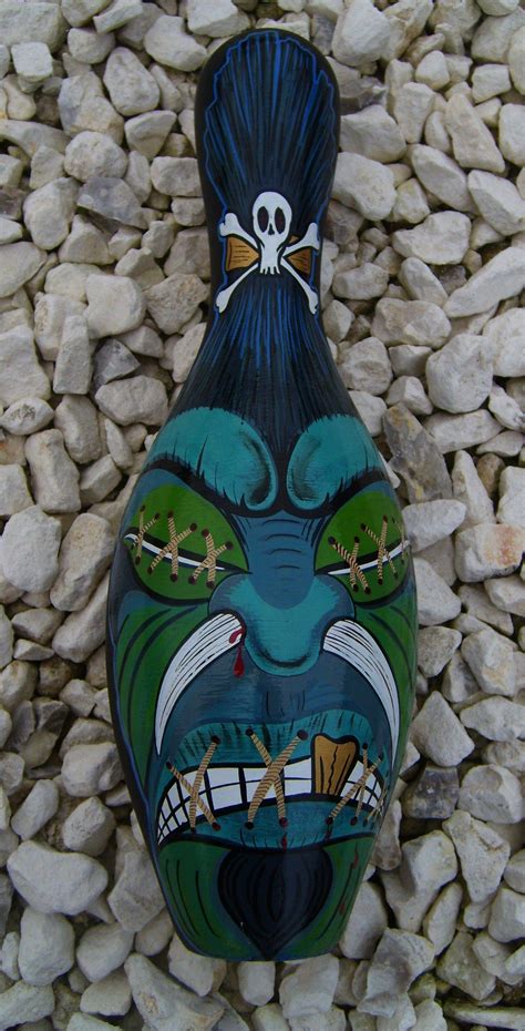 Tiki Shrunken Head Hand Painted Bowling Pin Tiki Art Pinstripe Art