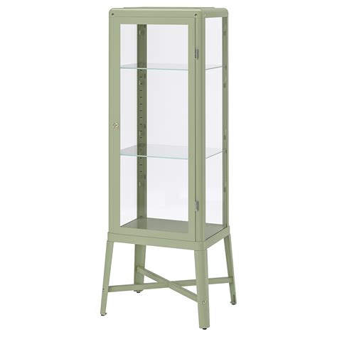 FabrikÖr Glass Door Cabinet Pale Grey Green 57x150 Cm Ikea