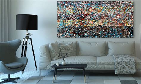 Large Contemporary Abstract Painting 60x30 Mixed On Gallery Canvas