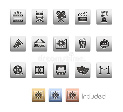 Film Industry And Theater Icons Metal Box Stock Vector