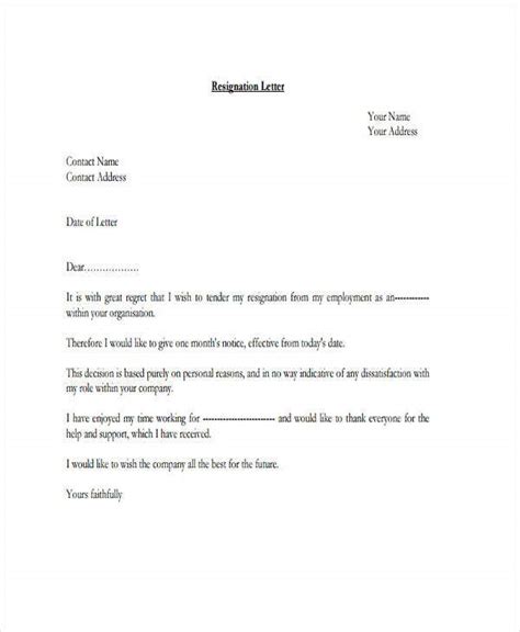 Personal Resignation Letter Templates 8 Free Word Pdf Doc Format