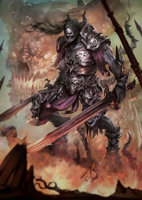 An Image Of A Demonic Warrior With Two Swords In His Hand And Fire