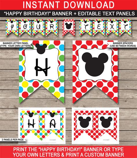 Mickey Mouse Birthday Banner Template Card Template