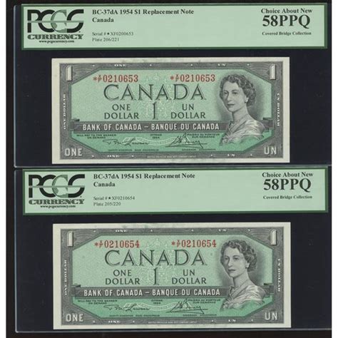 Bank Of Canada 1 1954 2 Consecutive Replacements