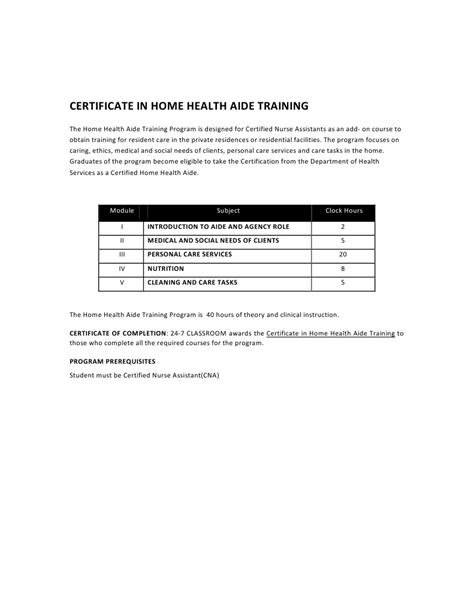 Certificate In Home Health Aide Training Pdf