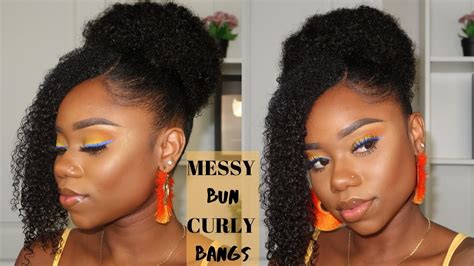 Hairstyle For Natural Hair Messy Curly High Bun And Side Bang