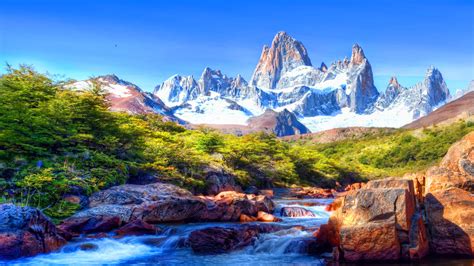Mountain Scenery With Snow Covered River Rocks, Beautiful Hd Wallpaper ...