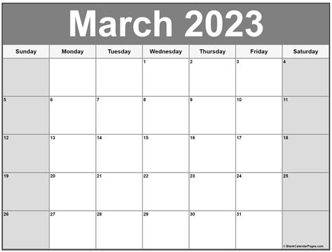 March 2023 Month Calendar Template Gambaran