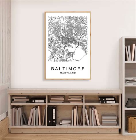 Baltimore Map Print Baltimore Map Poster Wall Art City Map Etsy