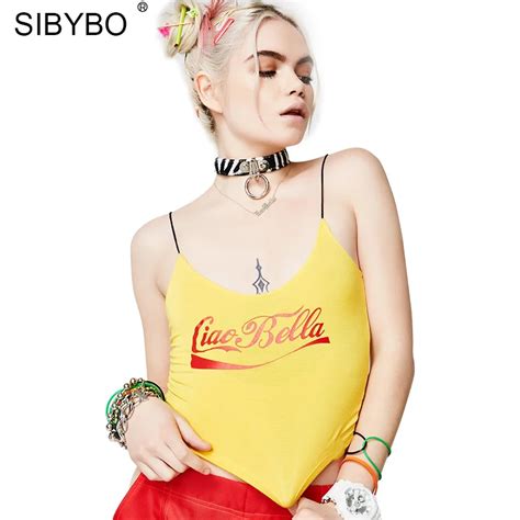 Sibybo Sexy Strap Letter Print Crop Top Women Summer Sleeveless Backless Slim Tops Female Casual