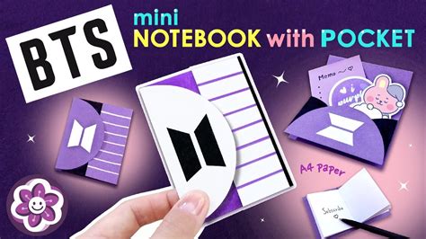 💜 Diy Bts Mini Notebook With Pocket A4 Paper Craft Ideas Bts School