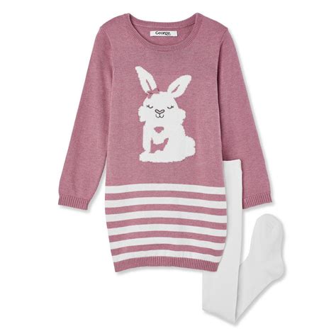 George Toddler Girls Knit Dress And Footed Tight 2 Piece Set Walmart