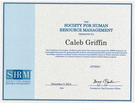 Caleb Griffin Receives Shrm Assessment Of Learning Recognition