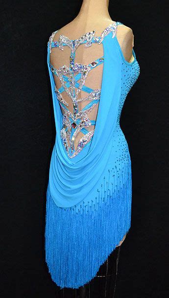 blue fringe latin dress with intricate back design and stoning from designs to shine visi