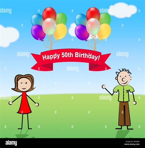 Happy Fiftieth Birthday Party Celebration Balloons 3d Illustration