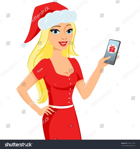 Christmas Illustration Pretty Blonde Woman Wearing Stock Vector Royalty Free 526511230