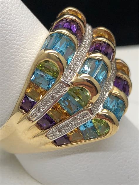 Heafty Natural Colored Gemstone 14k Gold Ring