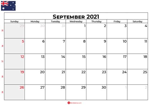 Download Free September 2021 Calendar Australia