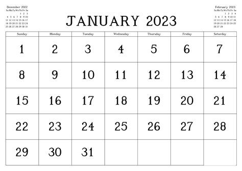 Free January 2023 Blank Calendar Printable Pdf