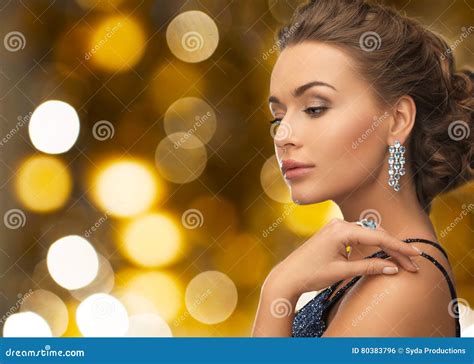 Woman In Evening Dress And Diamond Earring Stock Photo Image Of