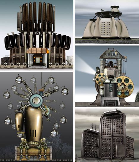 Steampunk-Style Illustration: Cities, Homes & Factories ... Apartment architecture art building city facade reflection tree urban area wall world.