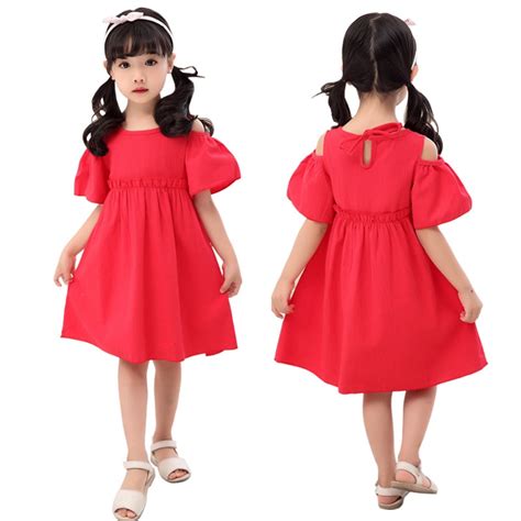 Fashion Summer Children Kids Baby Girls Dress Cotton Red Casual Short