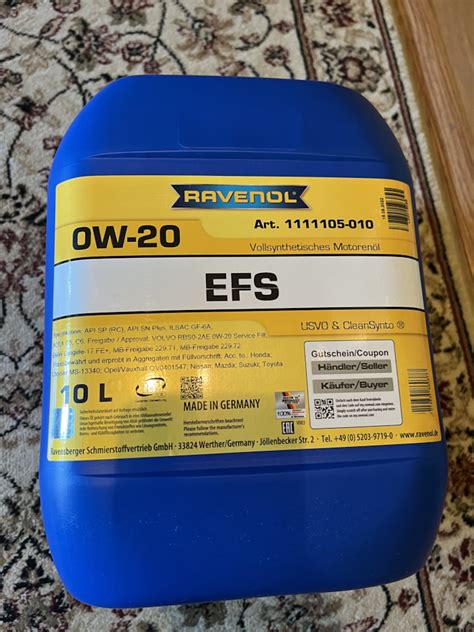 Моторное масло Ravenol Efs 0w 20 10 л на Bmw 3 Series G20 Bmw 5