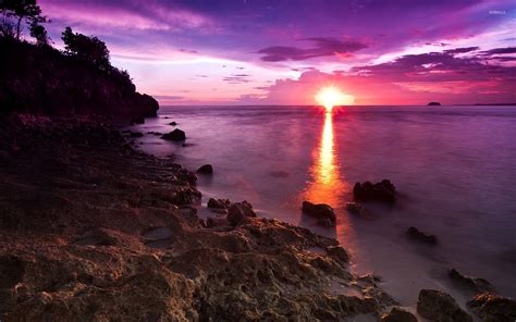 Sunset Light Merging With The Ocean Wallpaper Beach Wallpapers 49057