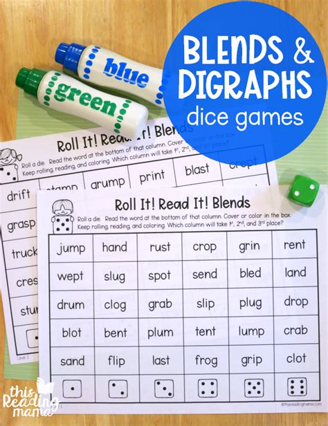 The phonics train is a phonics flashcard game. Phonics Dice Games for Blends and Digraphs - This Reading Mama