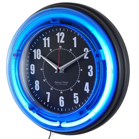 Electric Blue Neon Clock 11 Analog Time Wall Clock Glass Lens Quartz