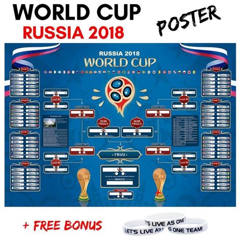 Russia World Cup 2018 Wall Chart Soccer Football Calendar Bracket 18 X