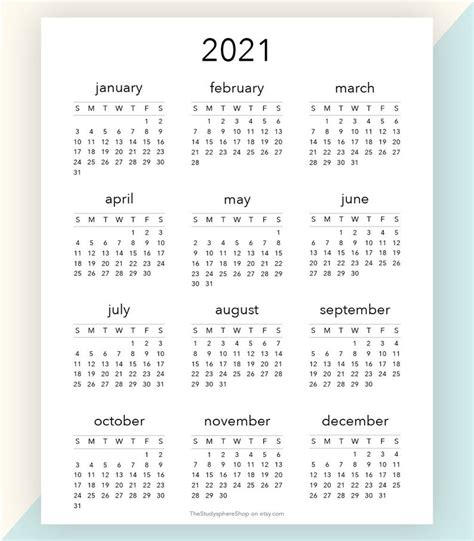 Calendar Year At A Glance 2021 Calendar Printables Free Blank