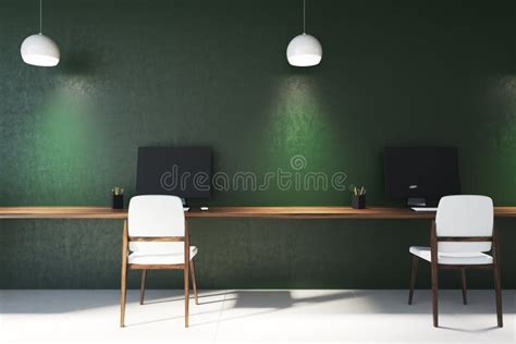 Green Office Interior Computer Screens Stock Illustration