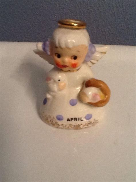Vintage Ceramic April Birthday Angel Bell Japan Norcrest Sticker 08